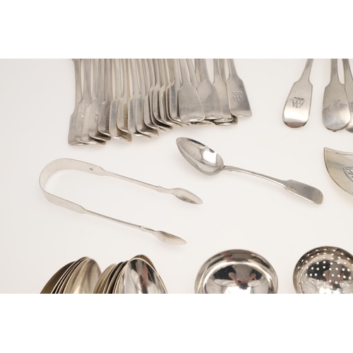 24 - FIDDLE PATTERN SILVER FLATWARE:. to include 22 table forks, 19 dessert forks, 4 tablespoons, 13 dess... 