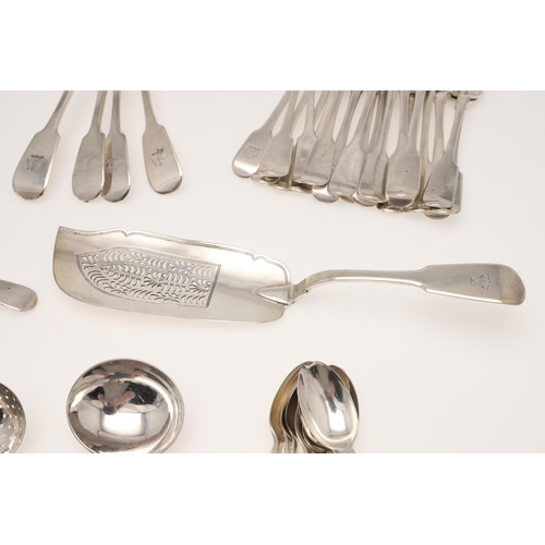 24 - FIDDLE PATTERN SILVER FLATWARE:. to include 22 table forks, 19 dessert forks, 4 tablespoons, 13 dess... 