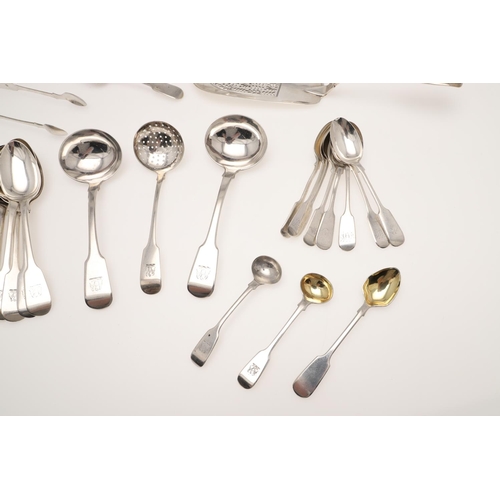 24 - FIDDLE PATTERN SILVER FLATWARE:. to include 22 table forks, 19 dessert forks, 4 tablespoons, 13 dess... 