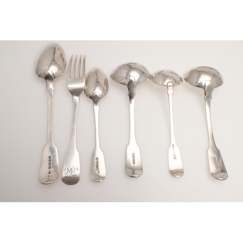 24 - FIDDLE PATTERN SILVER FLATWARE:. to include 22 table forks, 19 dessert forks, 4 tablespoons, 13 dess... 