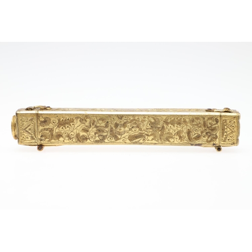 250 - A RARE 17TH CENTURY GILT BRASS SEALING WAX HOLDER. dated 1653 and inscribed 'Thomas Stanfall, disce ... 