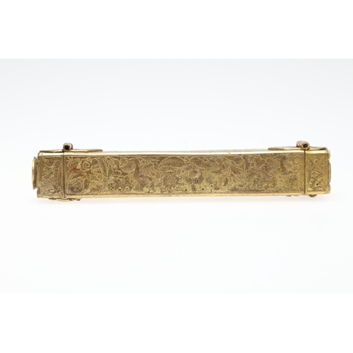 250 - A RARE 17TH CENTURY GILT BRASS SEALING WAX HOLDER. dated 1653 and inscribed 'Thomas Stanfall, disce ... 