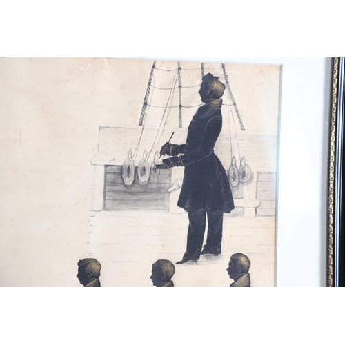 276 - CUNARD LINE INTEREST: A SILHOUETTE GROUP, Circa 1839. showing two officers on board ship, one holdin... 