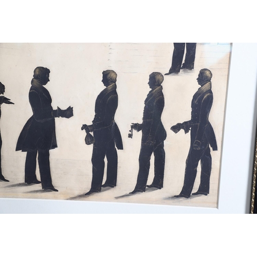 276 - CUNARD LINE INTEREST: A SILHOUETTE GROUP, Circa 1839. showing two officers on board ship, one holdin... 