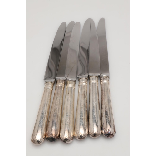 28 - THREE SETS OF SIX SILVER HANDLED TABLE KNIVES & MATCHING SIDE KNIVES. Old English Pip pattern, with ... 