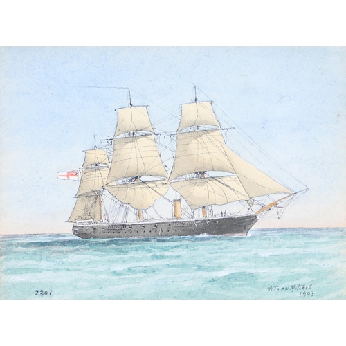 302 - WILLIAM FREDERICK MITCHELL (1845-1914). HMS CHARYBDIS. Signed and dated 1903, numbered 2201, waterco... 