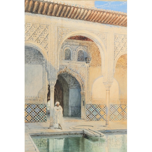 304 - HENRY STANIER (C.1832-1892). A FIGURE BY A POOL AT THE ALHAMBRA. Watercolour
50.5 x 34cm.