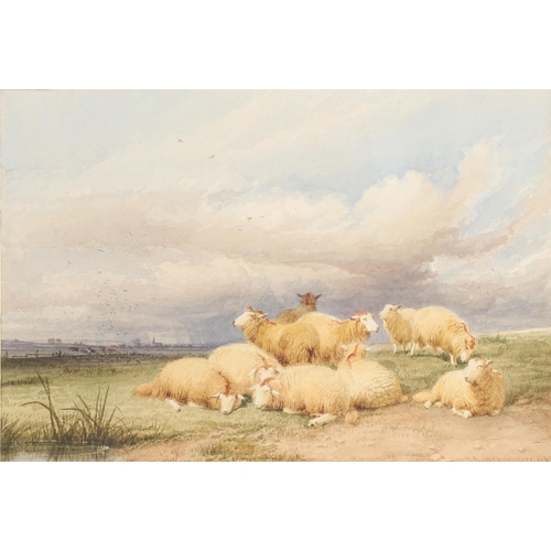 310 - THOMAS SIDNEY COOPER, RA (1803-1902). SHEEP ON A HEATH, RAIN CLOUDS BEYOND. Signed and dated 1864, w... 