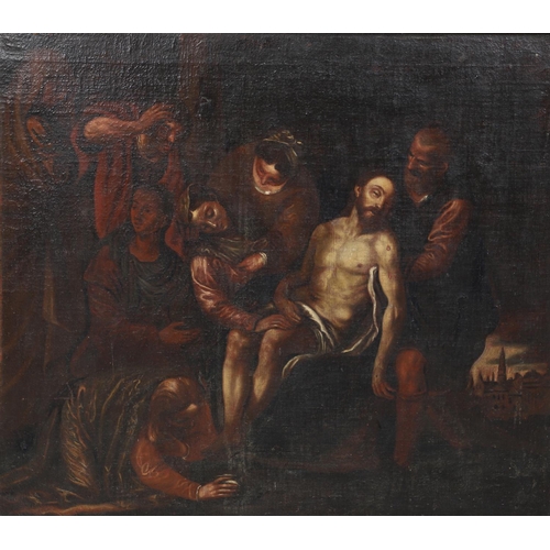 316 - JACOPO BASSANO (1510-1592). Follower of. LAMENTATION OVER THE DEAD CHRIST. Oil on canvas
64.5 x 73cm... 