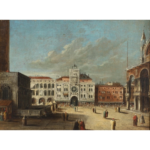 321 - FRANCESCO TIRONI (C.1745-1797). Follower of. ST MARK'S CLOCKTOWER, PIAZZA S. MARCO, VENICE. Oil on c... 