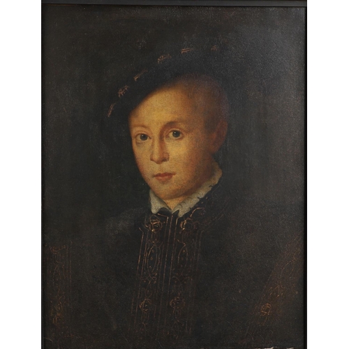 330 - WILLIAM SCROTS (FL.1537-1554). In the manner of. PORTRAIT OF EDWARD VI. Quarter length, wearing a br... 