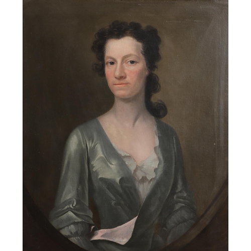 332 - JOSEPH HIGHMORE (1692-1780). Follower of. PORTRAIT OF A LADY. Half length, wearing a blue dress, oil... 