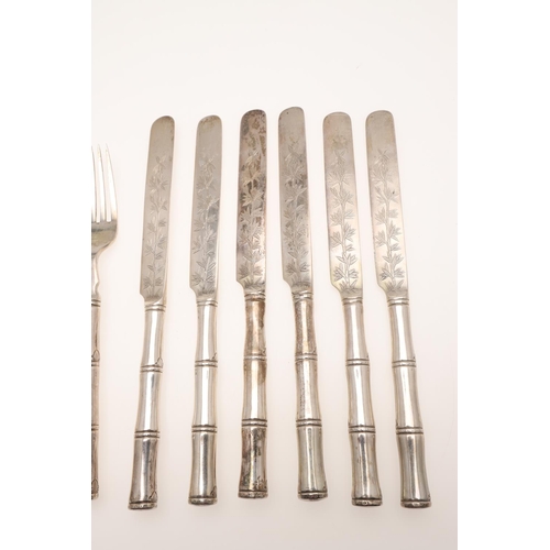 34 - A SET OF SIX LATE 19TH/ EARLY 20TH CENTURY CHINESE SILVER FORKS & MATCHING KNIVES, BY WANG HING. wit... 