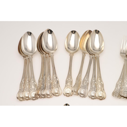 39 - A 19TH CENTURY PART-CANTEEN OF KING'S PATTERN SILVER FLATWARE. to include 12 tablespoons, 12 table f... 