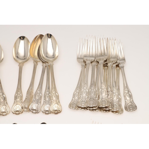 39 - A 19TH CENTURY PART-CANTEEN OF KING'S PATTERN SILVER FLATWARE. to include 12 tablespoons, 12 table f... 