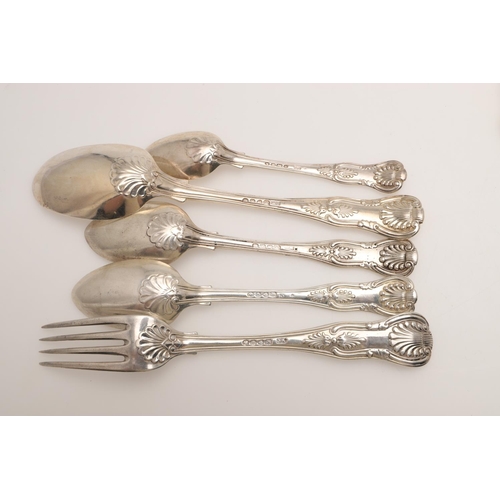 39 - A 19TH CENTURY PART-CANTEEN OF KING'S PATTERN SILVER FLATWARE. to include 12 tablespoons, 12 table f... 