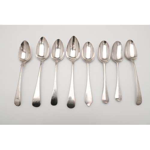 4 - EIGHT VARIOUS SILVER TABLESPOONS. some pieces initialled or crested, mixed patterns, makers & dates,... 