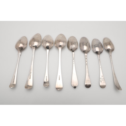 4 - EIGHT VARIOUS SILVER TABLESPOONS. some pieces initialled or crested, mixed patterns, makers & dates,... 