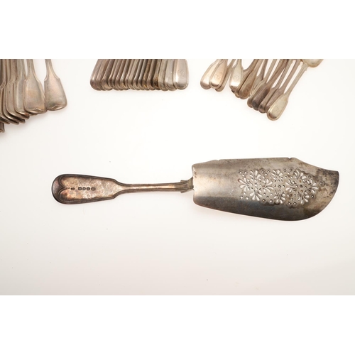 44 - A VICTORIAN MATCHED PART-CANTEEN OF FIDDLE & THREAD PATTERN SILVER FLATWARE. to include 24 table for... 