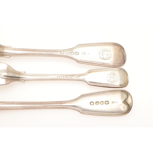 44 - A VICTORIAN MATCHED PART-CANTEEN OF FIDDLE & THREAD PATTERN SILVER FLATWARE. to include 24 table for... 