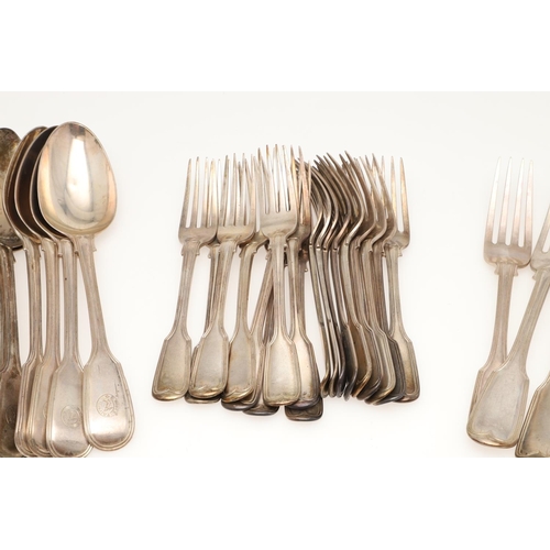 44 - A VICTORIAN MATCHED PART-CANTEEN OF FIDDLE & THREAD PATTERN SILVER FLATWARE. to include 24 table for... 