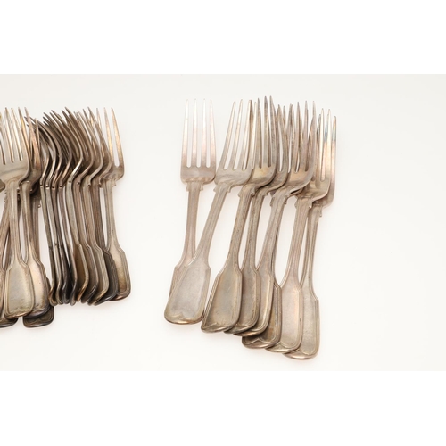 44 - A VICTORIAN MATCHED PART-CANTEEN OF FIDDLE & THREAD PATTERN SILVER FLATWARE. to include 24 table for... 