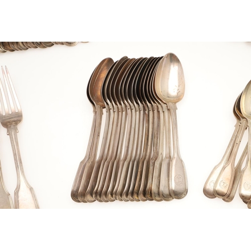 44 - A VICTORIAN MATCHED PART-CANTEEN OF FIDDLE & THREAD PATTERN SILVER FLATWARE. to include 24 table for... 