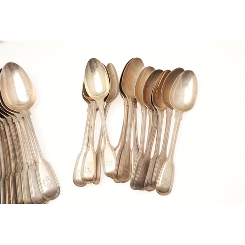 44 - A VICTORIAN MATCHED PART-CANTEEN OF FIDDLE & THREAD PATTERN SILVER FLATWARE. to include 24 table for... 