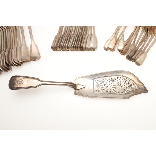 44 - A VICTORIAN MATCHED PART-CANTEEN OF FIDDLE & THREAD PATTERN SILVER FLATWARE. to include 24 table for... 