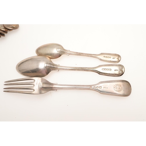 44 - A VICTORIAN MATCHED PART-CANTEEN OF FIDDLE & THREAD PATTERN SILVER FLATWARE. to include 24 table for... 