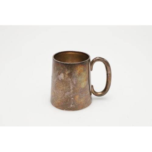 48 - A GEORGE II SILVER BALUSTER MUG. with an 'S'-scroll handle and a spreading circular foot, gilt inter... 