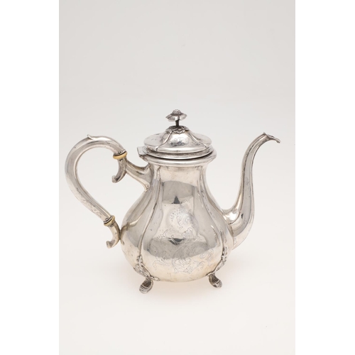 60 - A MID-20TH CENTURY DANISH SILVER COFFEE POT. baluster form, with engraved & chased decoration, a scr... 