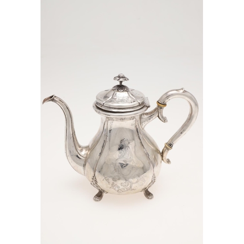 60 - A MID-20TH CENTURY DANISH SILVER COFFEE POT. baluster form, with engraved & chased decoration, a scr... 