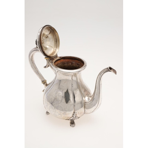 60 - A MID-20TH CENTURY DANISH SILVER COFFEE POT. baluster form, with engraved & chased decoration, a scr... 