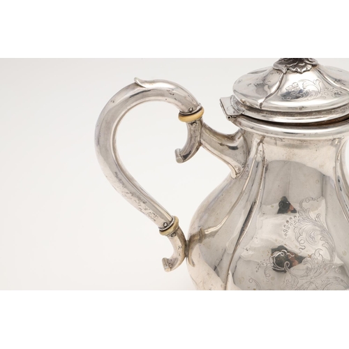 60 - A MID-20TH CENTURY DANISH SILVER COFFEE POT. baluster form, with engraved & chased decoration, a scr... 