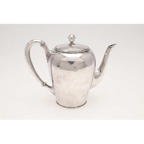 60 - A MID-20TH CENTURY DANISH SILVER COFFEE POT. baluster form, with engraved & chased decoration, a scr... 