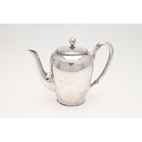 60 - A MID-20TH CENTURY DANISH SILVER COFFEE POT. baluster form, with engraved & chased decoration, a scr... 