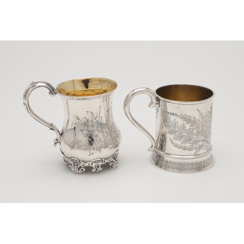 80 - TWO VICTORIAN ENGRAVED SILVER CHRISTENING MUGS. one with straight sides, monogrammed & dated, by Mar... 