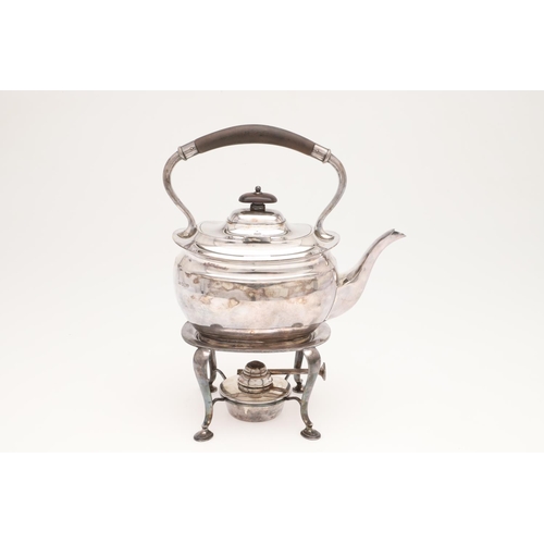 93 - A GEORGE V SILVER KETTLE ON STAND. rounded rectangular form, with a matching lift-out spirit burner ... 