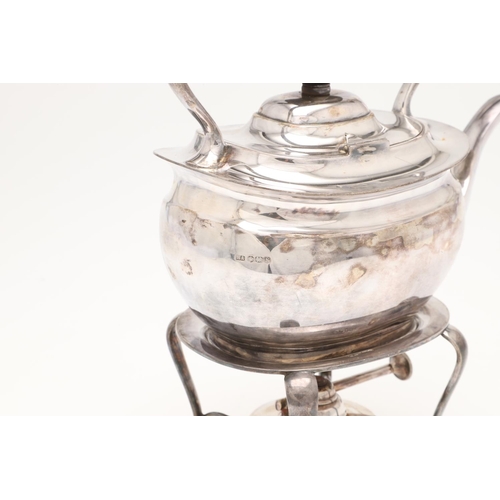 93 - A GEORGE V SILVER KETTLE ON STAND. rounded rectangular form, with a matching lift-out spirit burner ... 