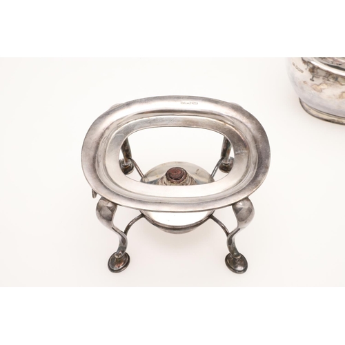 93 - A GEORGE V SILVER KETTLE ON STAND. rounded rectangular form, with a matching lift-out spirit burner ... 