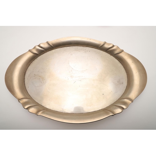 98 - 20TH CENTURY DANISH SILVER:-. an oval tea tray, small bowl with a hammered finish, a beaker, a woode... 