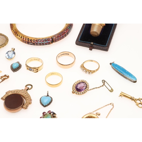 462 - A QUANTITY OF JEWELLERY. including a lady's gold and diamond wristwatch on an expanding bracelet, a ... 