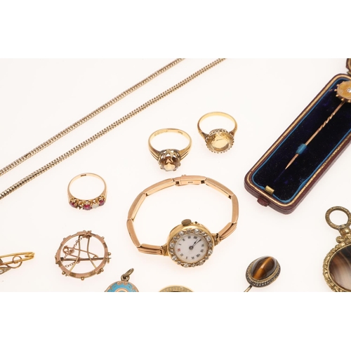 462 - A QUANTITY OF JEWELLERY. including a lady's gold and diamond wristwatch on an expanding bracelet, a ... 