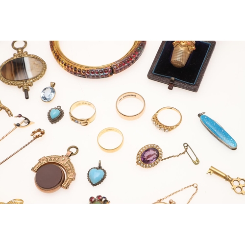 462 - A QUANTITY OF JEWELLERY. including a lady's gold and diamond wristwatch on an expanding bracelet, a ... 