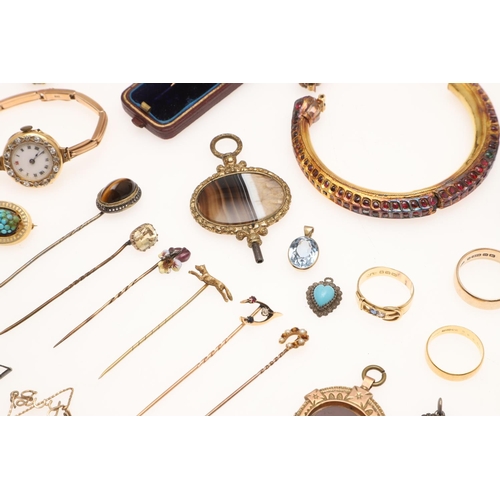 462 - A QUANTITY OF JEWELLERY. including a lady's gold and diamond wristwatch on an expanding bracelet, a ... 