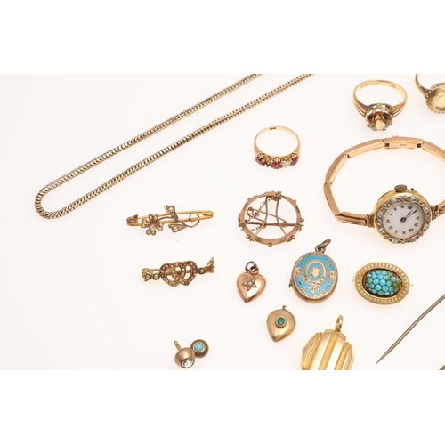 462 - A QUANTITY OF JEWELLERY. including a lady's gold and diamond wristwatch on an expanding bracelet, a ... 