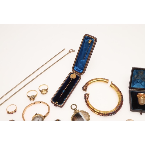 462 - A QUANTITY OF JEWELLERY. including a lady's gold and diamond wristwatch on an expanding bracelet, a ... 