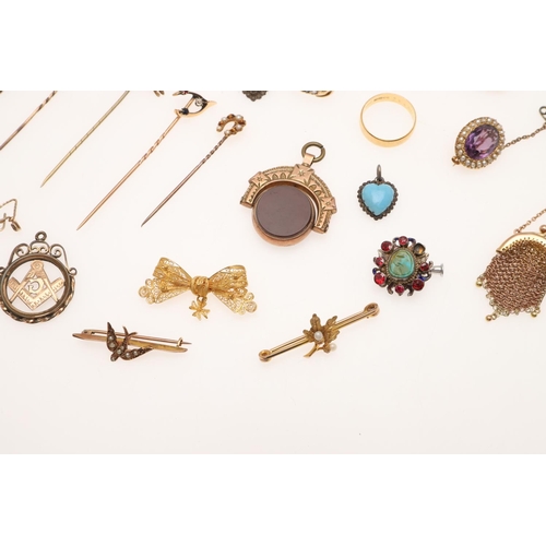 462 - A QUANTITY OF JEWELLERY. including a lady's gold and diamond wristwatch on an expanding bracelet, a ... 