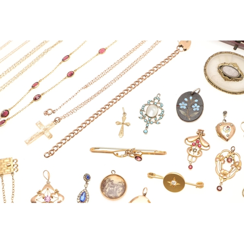 463 - A QUANTITY OF JEWELLERY. including a garnet and gold pendant and necklace, a gold cruciform pendant ... 